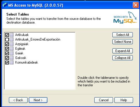 Seleccionamos tablas de Microsoft Access