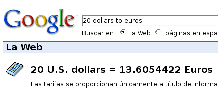 Convertir dólares a euros con Google