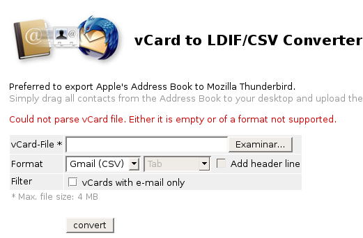 vCard to CSV converter