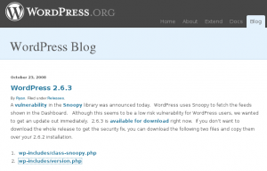Wordpress 2.6.3 anuncio en el blog de WordPress