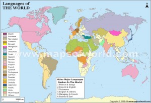 Mapa de los idiomas más hablados en el mundo, vía http://www.mapsofworld.com/world-language-map.htm