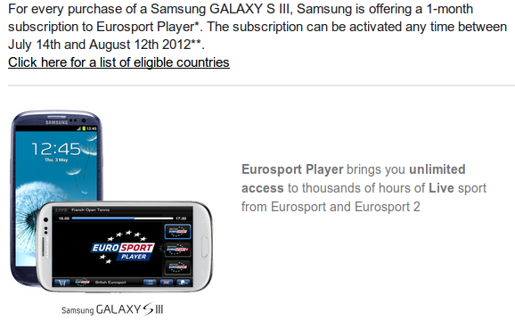 En Samsung Galaxy S3 Canal Eurosport gratis