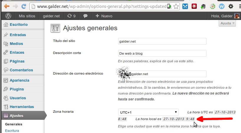 Cambio de hora en WordPress