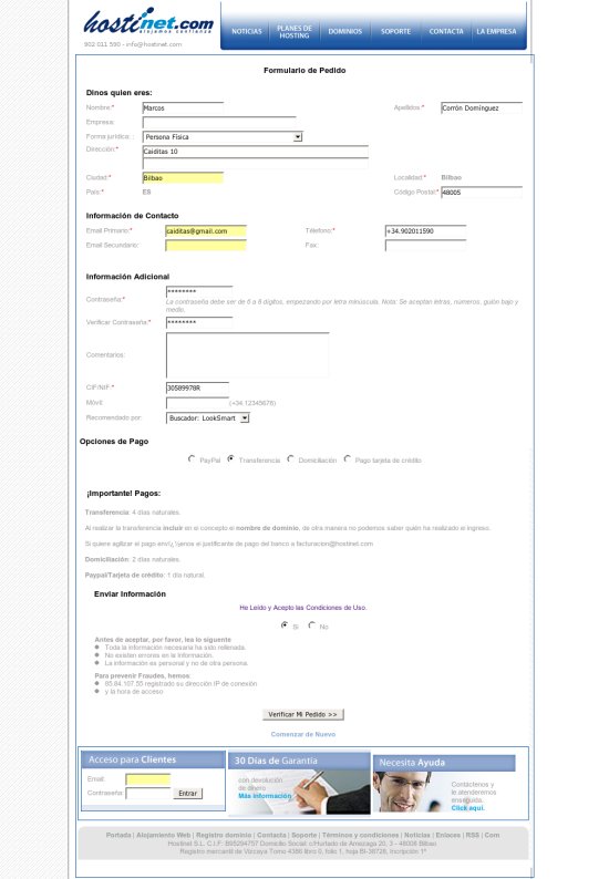 Rellenar ficha cliente de hosting-dominios